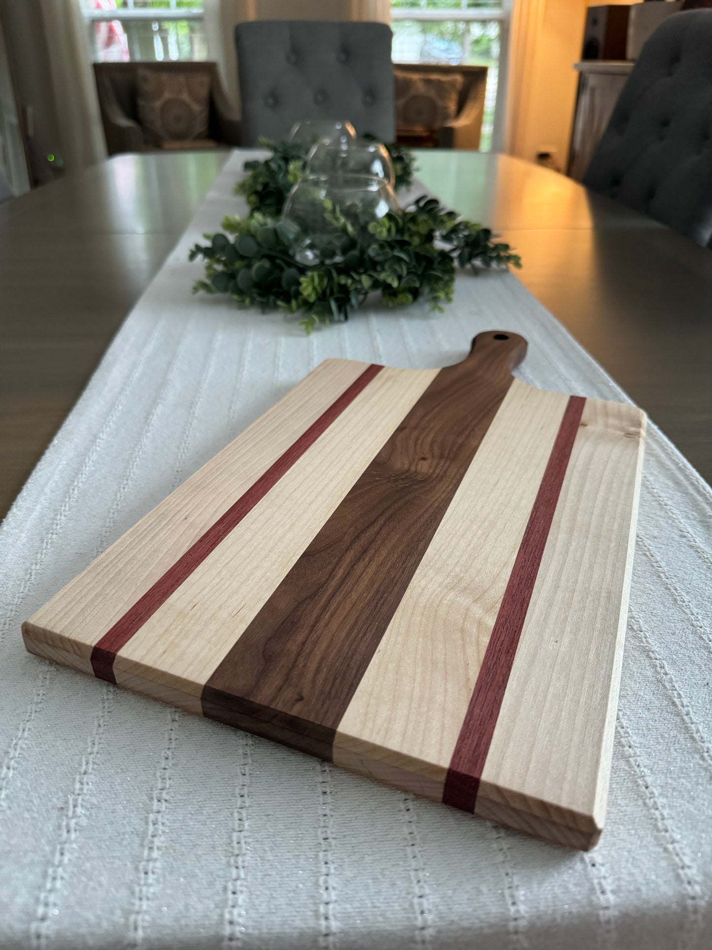 Maple-walnut /w Purple Heart wood stripes large Cutting Board