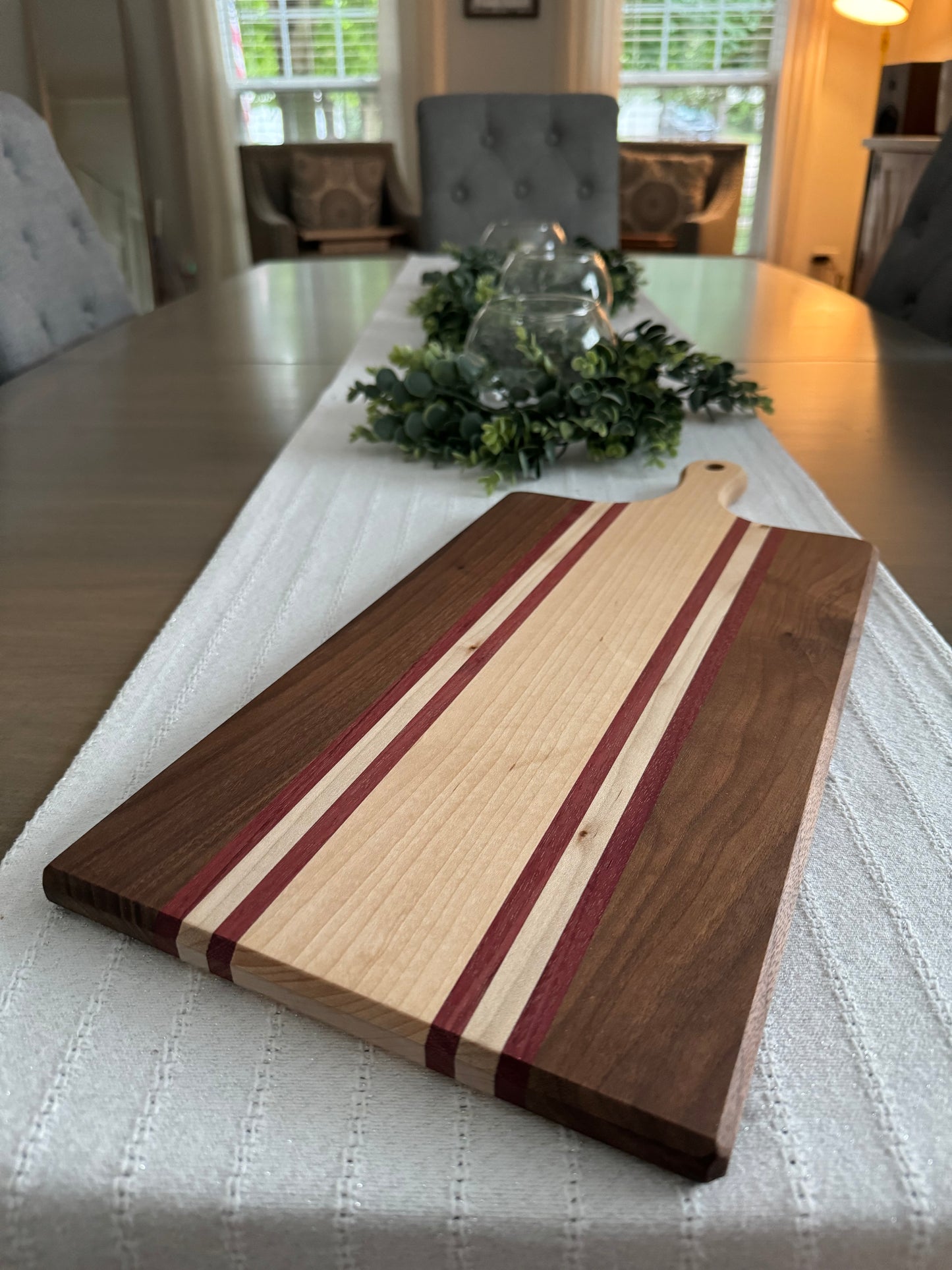 Walnut-Maple /w Purple Heart stripes large cutting board