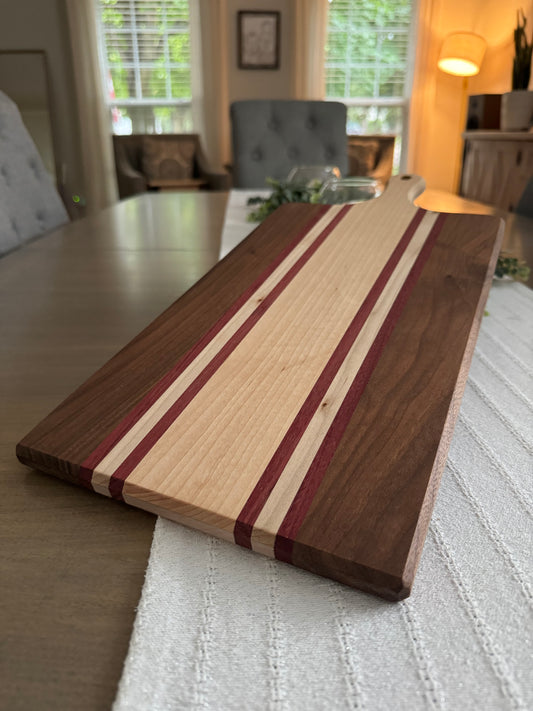 Walnut-Maple /w Purple Heart stripes large cutting board