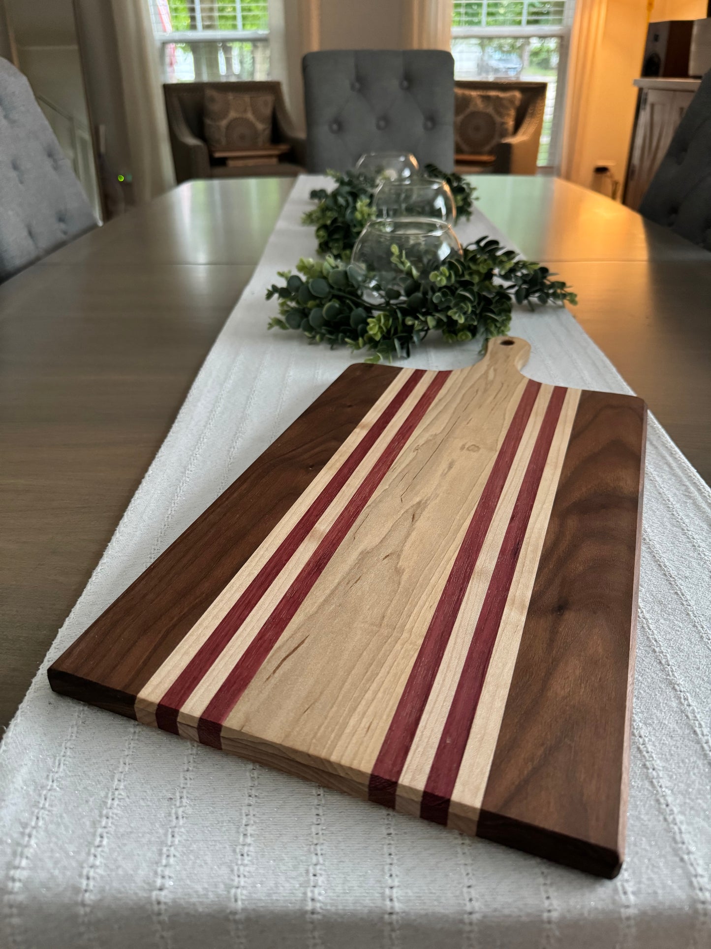 Walnut-maple /w Purple Heart wood stripes large cutting board