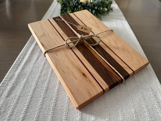 Maple /w walnut and Purple Heart/zebra wood stripes cutting board