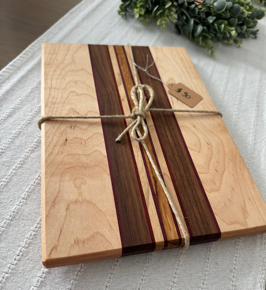 Maple /w walnut and Purple Heart/padauk/zebra wood stripes cutting board