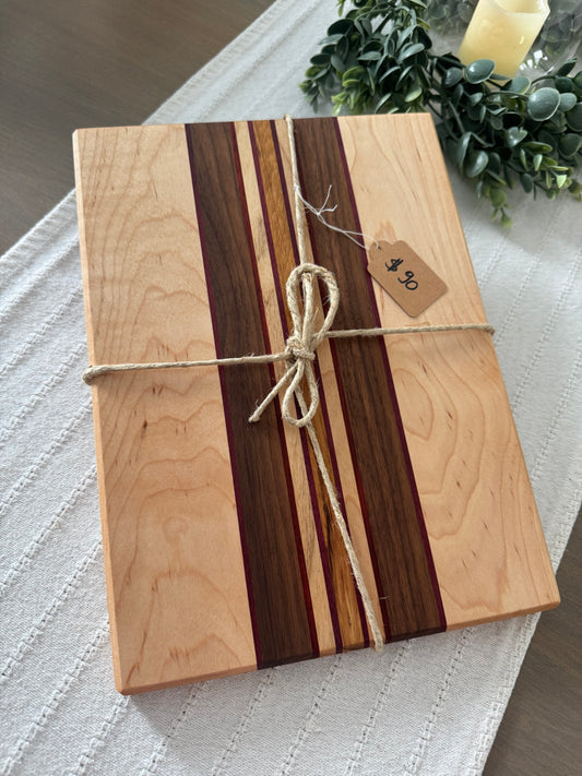 Maple /w walnut and Purple Heart/padauk/zebra wood stripes cutting board