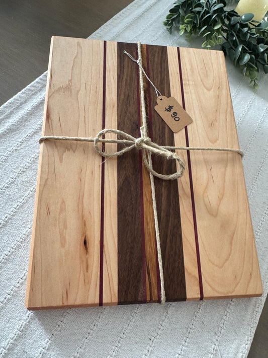 Maple /w walnut and Purple Heart/zebra wood stripes cutting board