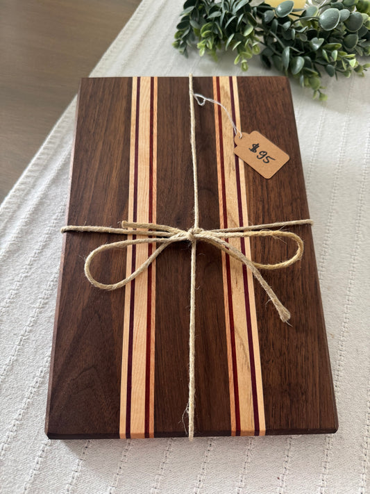 Black walnut with maple, Purple Heart and okoume wood strips cutting board