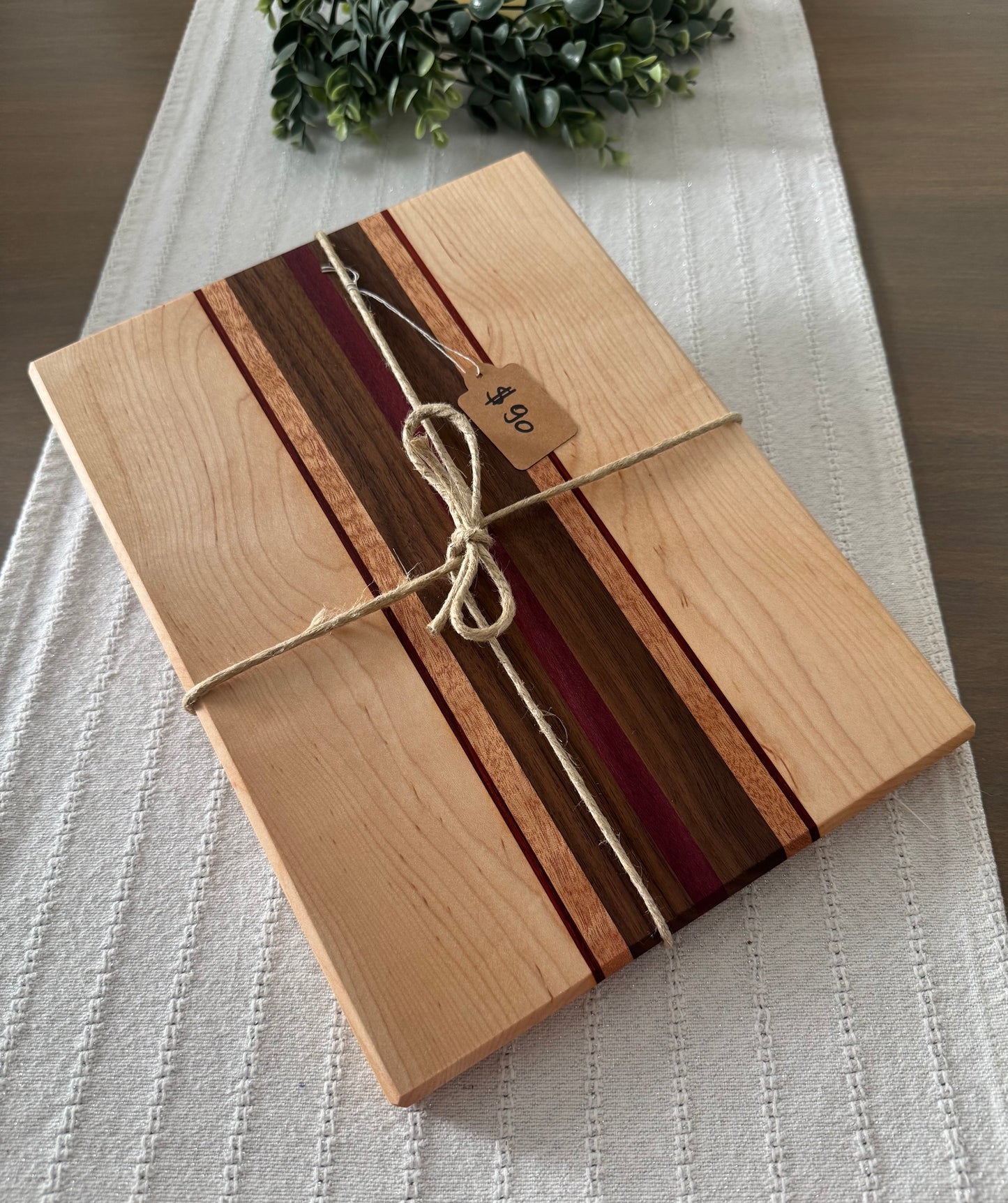 Maple /w Black Walnut and Purple Heart, African Padauk and Okoume wood cutting board